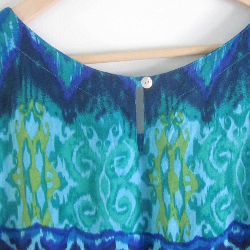 R&K Vintage 80's Womens Size M / L A-line Rayon Tank Sundress Blue Tie Dye Print - Picture 9 of 10
